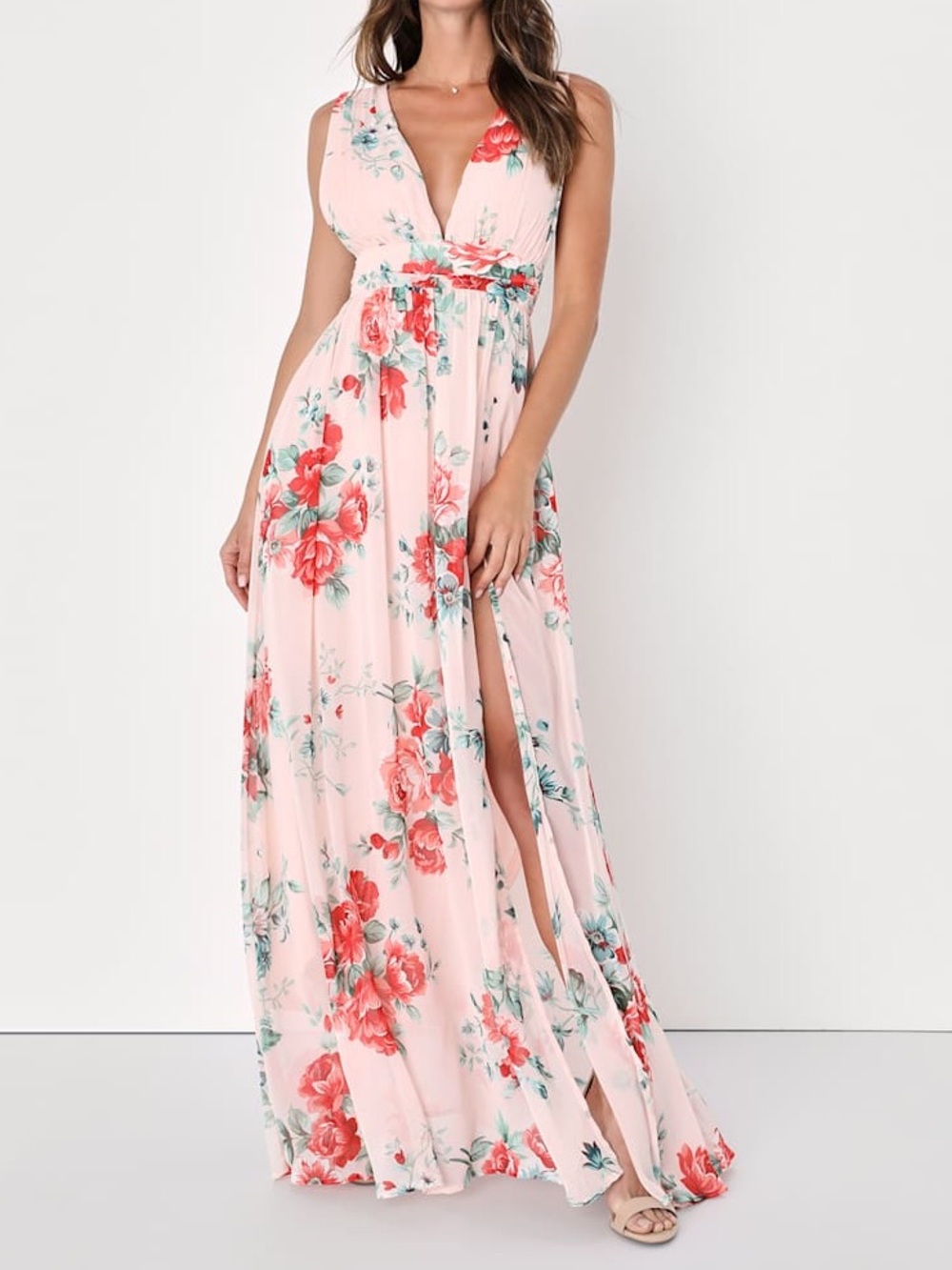 NEW Lulus Maxi Dress Garden Floral Blush Pink Size M Wedding Evening NWT.   3